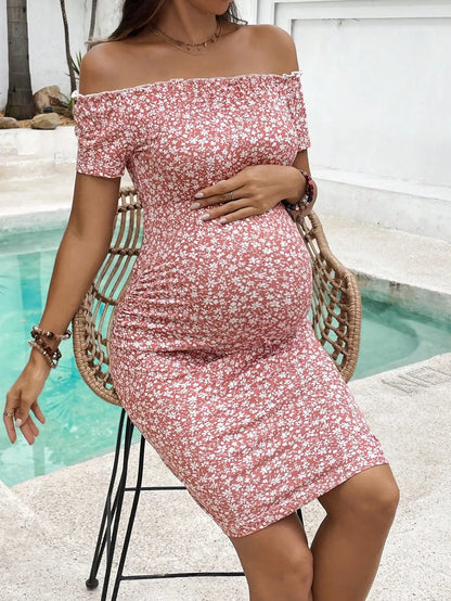 2024 summer Korean version of the new slimming fashion line shoulder floral skirt temperament maternity dress