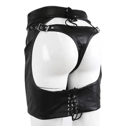 SM Products Adult Toys Black Leather Bondage Set Bdsm Sex Erotic Fetish Mini Dress Porn Skirt Adult Games  Exotic Accessories