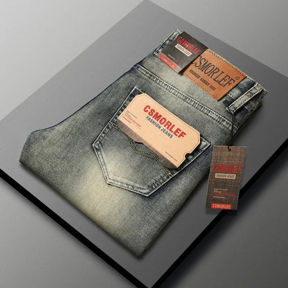 2026 Spring Summer Thin Jeans Classic Style Fashion Stretch Regular Fit Denim Trousers Male Brand Men's Washed Light Blue