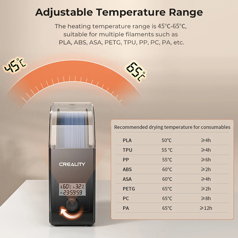 Creality Filament Dryer Box 2.0 360° Hot-air Heating 1.75mm / 2.85mm Filaments Support 24 Hours Timer Real-time Humidity