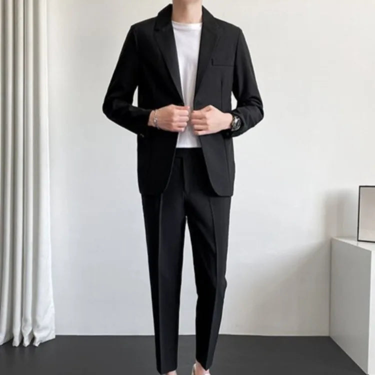 Men's Drapey Casual Suit Set Korean Style Loose Fit Spring Autumn Handsome Cool Trendy Light Mature Stylish Suit Jacket