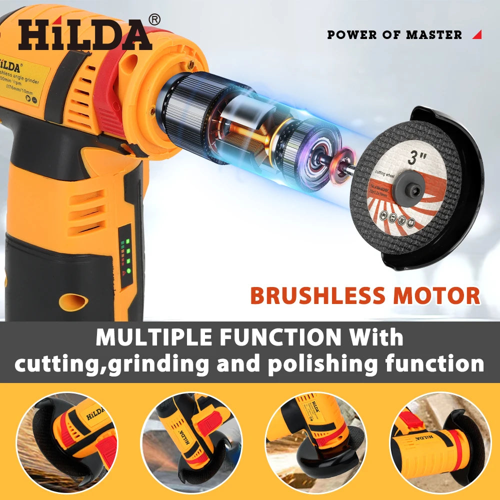 HILDA 12V Mini 3 Inch Brushless Electric Angle Grinder Micro Lithium-ion Polisher Diamond Cutting And Grinding Machine Men Gift