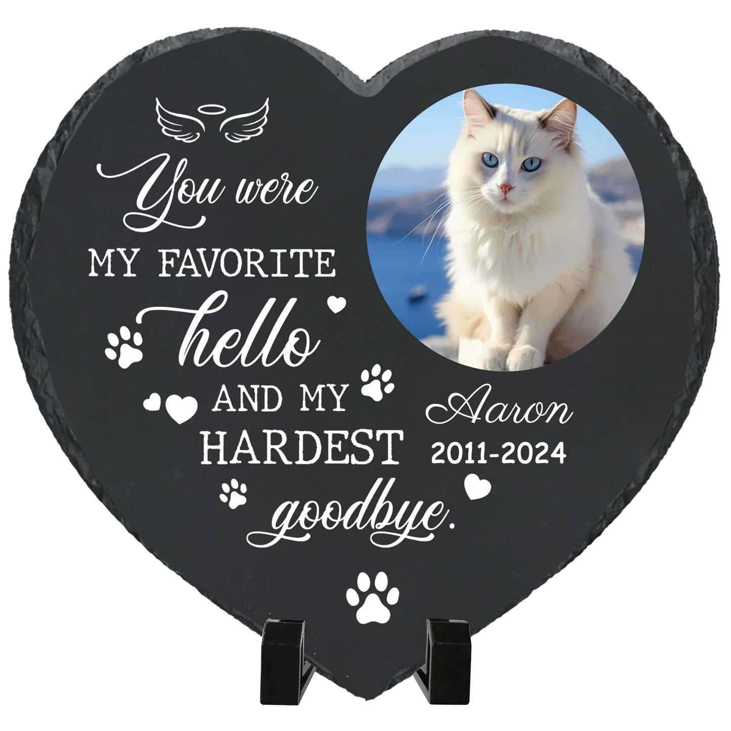 Personalized Pet Memorial Stone,Custom Cat Grave Marke Plaque With Photo&Name,Garden Slate Tombstone Pet Loss Remembrance Gift