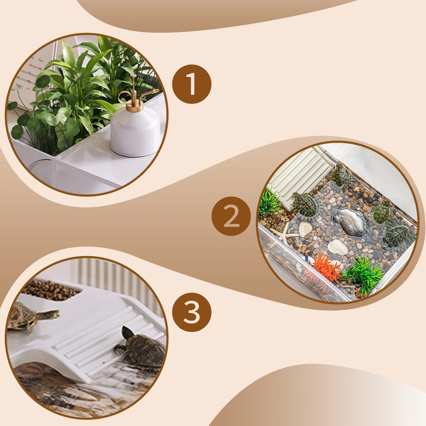 Turtle Tank with Basking Ramp Reptile Habitat Tank Resting Accessories for Amphibians Tortoises Feeding Container