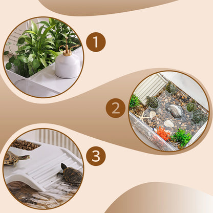 Turtle Tank with Basking Ramp Reptile Habitat Tank Resting Accessories for Amphibians Tortoises Feeding Container