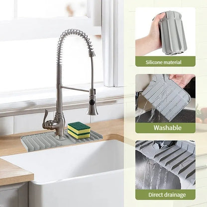 Silicone Faucet Mat Dish Soap Sponge Holder Sink Kitchen Countertop Drying Mat Bathroom Kitchen Sink Splash Guard Drain Pad
