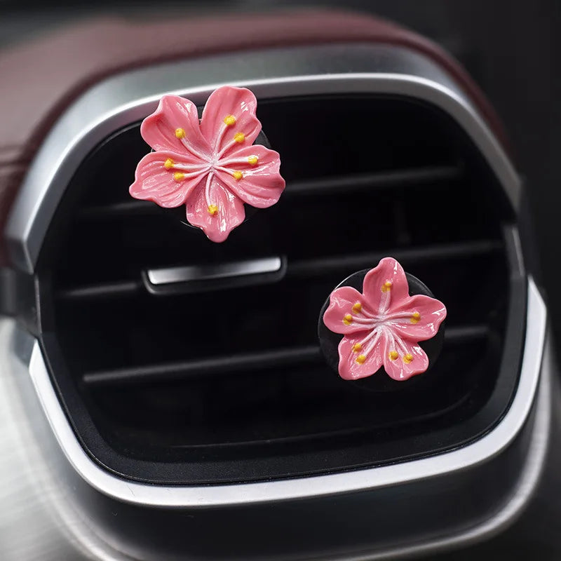 2Pcs Car Perfume Clip Flower Car Air Freshener with Fresh Color Air Outlet  Decorations Bright Peach Blossom Cherry Blossom