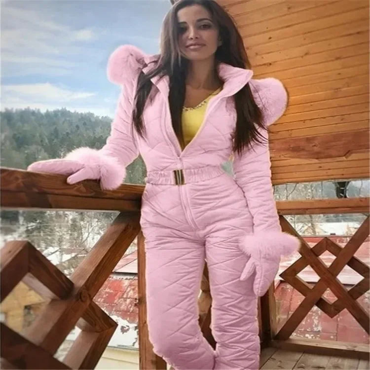 Women's Skiing Suites Winter Outdoor Sports Warm Jumpsuit Waterproof With Removable Collar Outdoor Sports Zipper Ski Suit Female