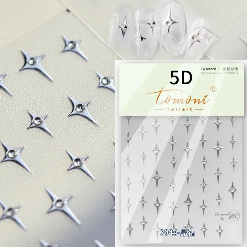 1 piece  5D silver nail stickers metal mini star nail art stickers high quality exquisite decals self-adhesive nail art stickers
