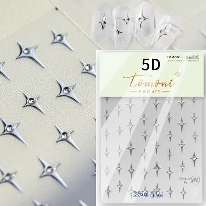 1 piece  5D silver nail stickers metal mini star nail art stickers high quality exquisite decals self-adhesive nail art stickers