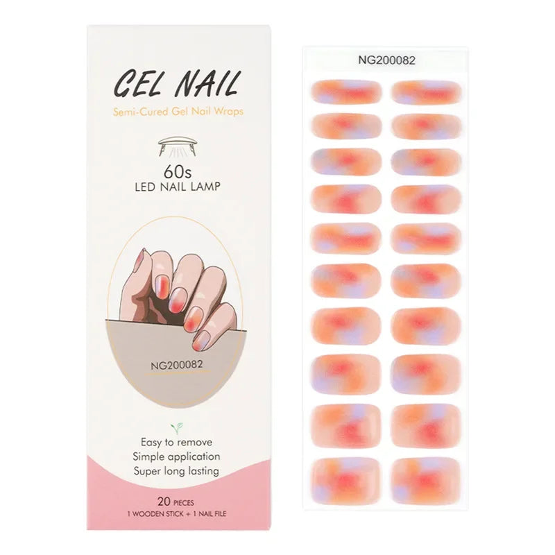 16/18/20Tips Semi-Cured Gel Nail Strips Adhesive Full Cover Stickers for Nails UV Lamp Need Press On Nails Fashion Manicure