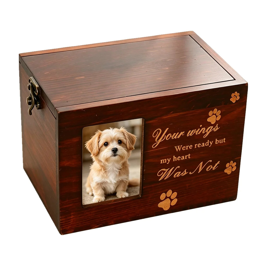 Wooden Pet Urn With Photo Frame Dog Cat Cremation Ashes Box Pet Loss Memorial Keepsake Box Pet Memorial Urn for Home Display