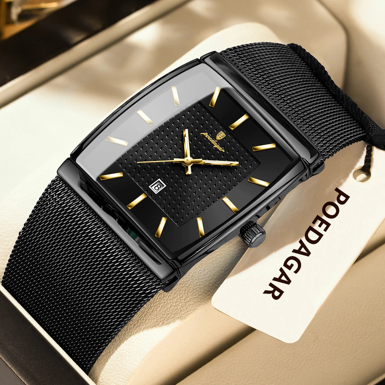 POEDAGAR Top Luxury Men Wristwatch Waterproof Luminous Stainless Steel Mesh Date Man Watch Fashion Business Quartz Men's Watches