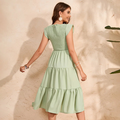 Dress for Pregnant Women Maternity Dress Fly-sleeved Pleated Layered Short-sleeved Clothes Chiffon Pregnant Dresses Clothing