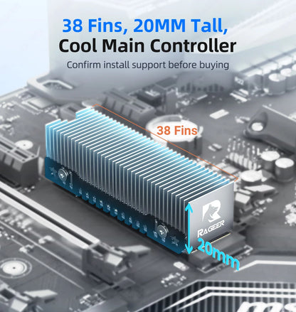 RAGEER M.2 SSD Cooler, Heavy Duty Aluminum Convection Heat Sink, NVME NGFF Cooler, Passive Heat Sink with 38 Fins - FrostBlade 1