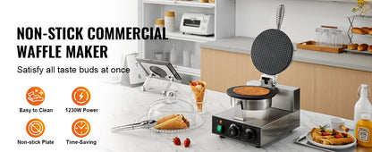 SucceBuy Electric Ice Cream Cone Maker Commercial Non-Stick Stainless Steel Egg Roll Mold with Temperature and Time Control