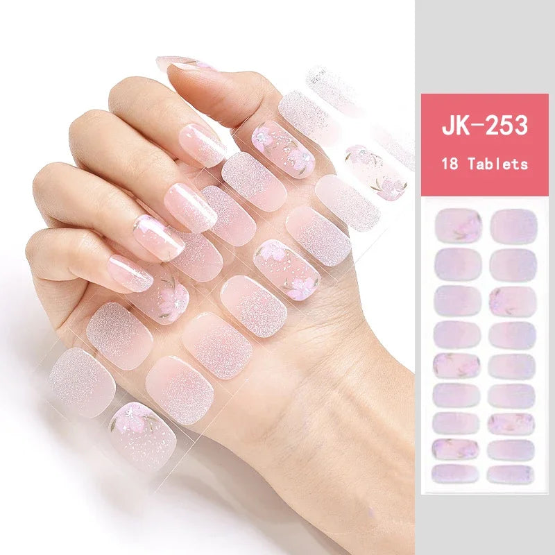 16/18/20Tips Semi-Cured Gel Nail Strips Adhesive Full Cover Stickers for Nails UV Lamp Need Press On Nails Fashion Manicure