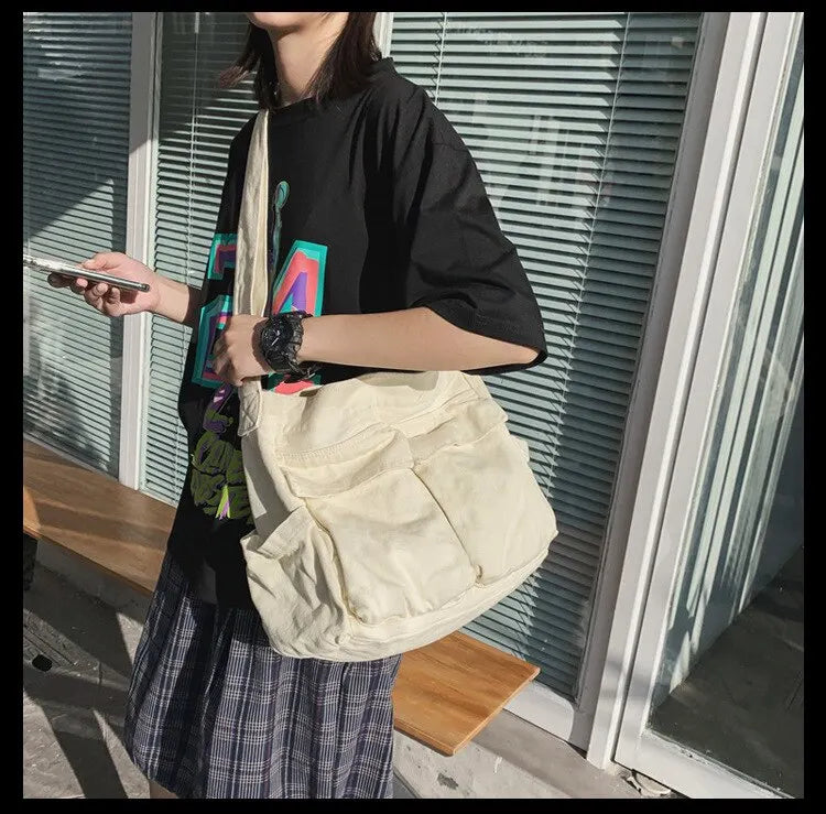 Classic Vintage Canvas Shoulder Bag Women Solid Soft Travel Women Crossbody Bag Large Capacity Fashion Handbag Tote Bag Women