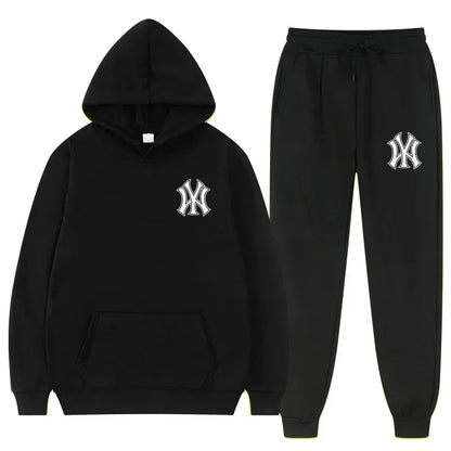 Men's running and fitness fashion casual sportswear set for autumn and winter, hooded sweatshirt + jogging pants two-piece set