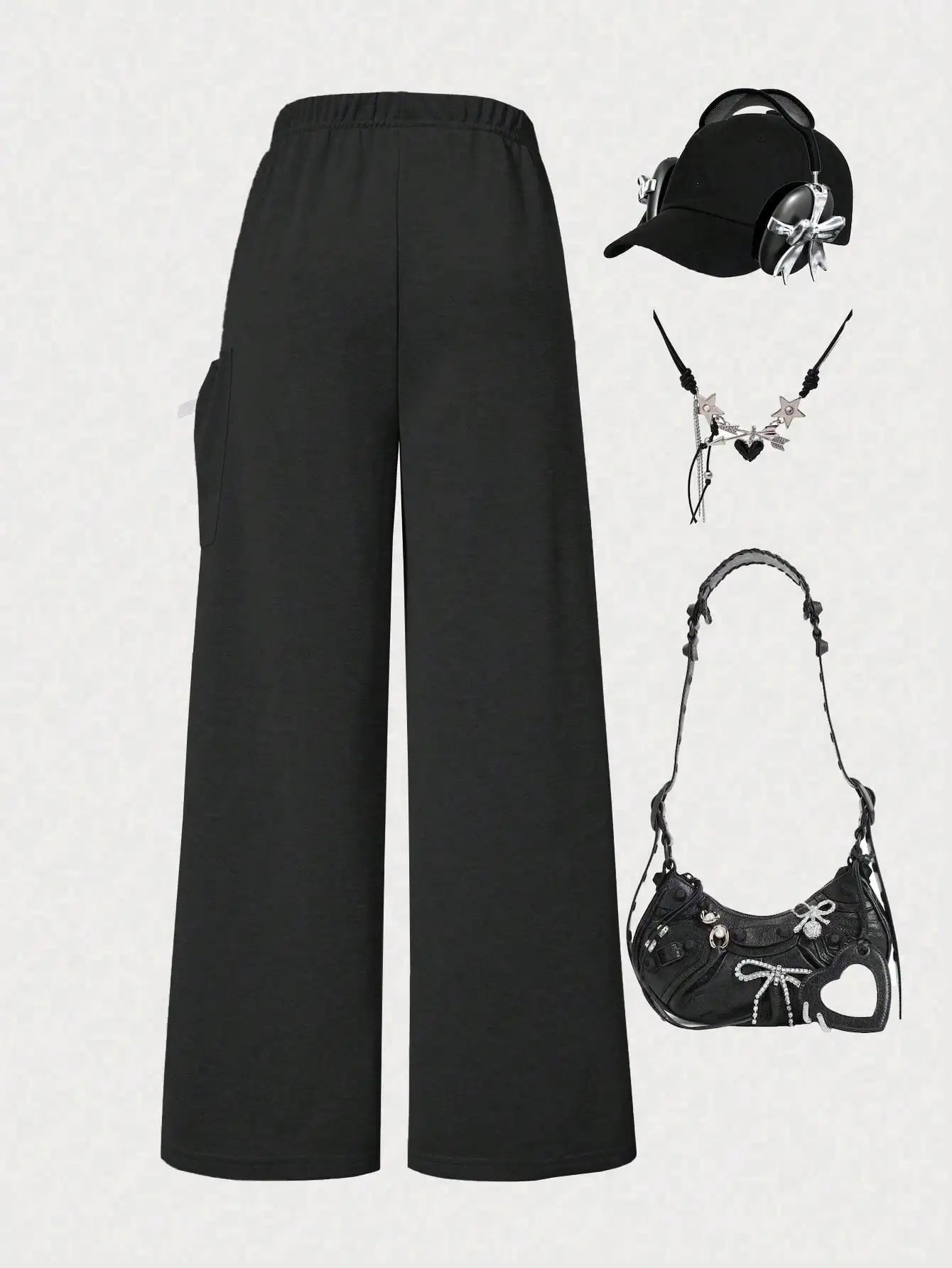 Girls' fashion casual trousers, girls' spring, summer, autumn and winter loose straight-leg pants with a kitten pocket design