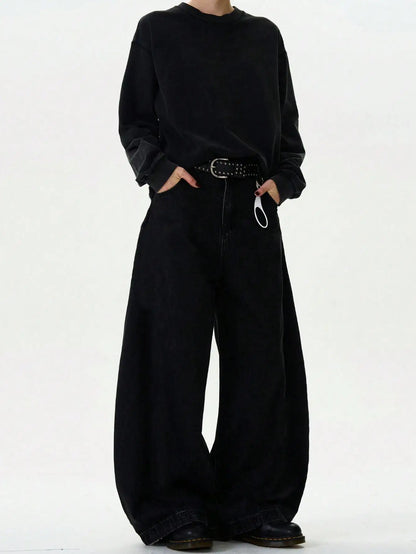 High Streets Spring Summer Men's Jeans American Baggy Wide Leg Curved Knife Denim Pants Loose Solid Color Male Trendy Trousers