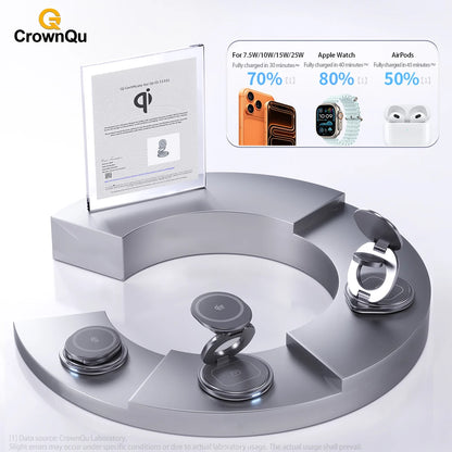 Protable 25W Metal Wireless Charger Qi2.2 Fast Charging Station Stand 360° Rotation for iPhone 17 16 15 14 Pro Max Watch Airpods