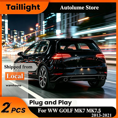 Upgraded Full LED Rear Tail Lamp Pair For VW Golf MK7 MK7.5 Hatchback 2013 to 2021, Sequential Flowing Turn Signal Design, Anti-fade Transparent Lens, Stable 12V Low Power Consumption, Fully Sealed Waterproof Structure, No Ex