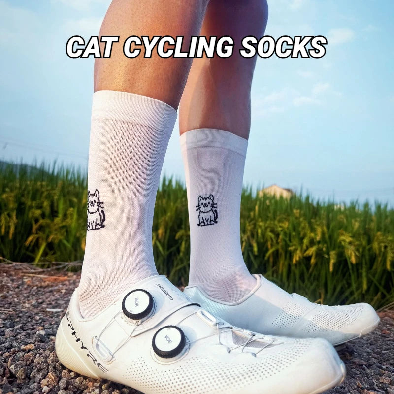 Cat Pattern Cycling Socks Spring And Summer Men's Women's Road Sports Trendy Breathable High-Elasticity Wear-Resistant Elastic