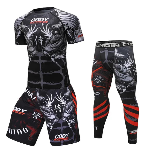 New Men Sports Jiu Jitsu BJJ Suit Gym Fitness Compression Clothes Running Jogging Sport Wear Exercise Workout Rashguard Tights