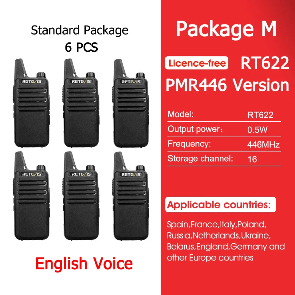 Retevis RT622 Mini Walkie Talkie 4 Pcs Walkie-talkies PMR446 FRS Portable Two Way Radio Communication Radio for Restaurant Hotel