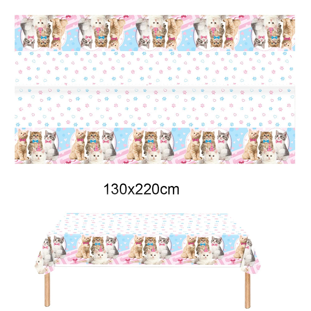 Cat Party Paper Plates Cups Napkins Party Supplies Cat Face Happy Birthday Banner Tablecloth for Cat Themed Birthday Party Decor
