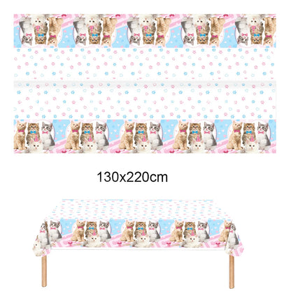 Cat Party Paper Plates Cups Napkins Party Supplies Cat Face Happy Birthday Banner Tablecloth for Cat Themed Birthday Party Decor