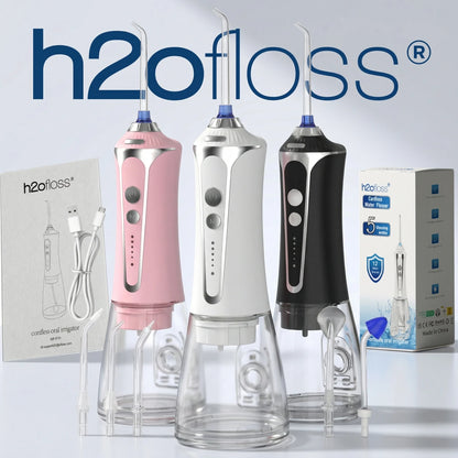 H2ofloss Oral Irrigator Water Flosser 140PSI High Pressure Water-Proof Design 300ml 5 Modes 5 Nozzles for Dental Cleaning