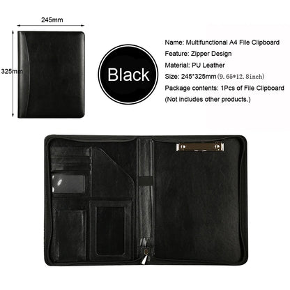Executive Business A4 Leather Portfolio Folder Clipboard for Zippered Desk Organizer Document Briefcase Calculator for Office