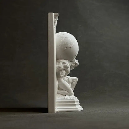 White Gypsum Atlas Sculpture Bookend Classic Greek Mythology Relief Decoration Figurine Desktop Art Home Office Decor Gift