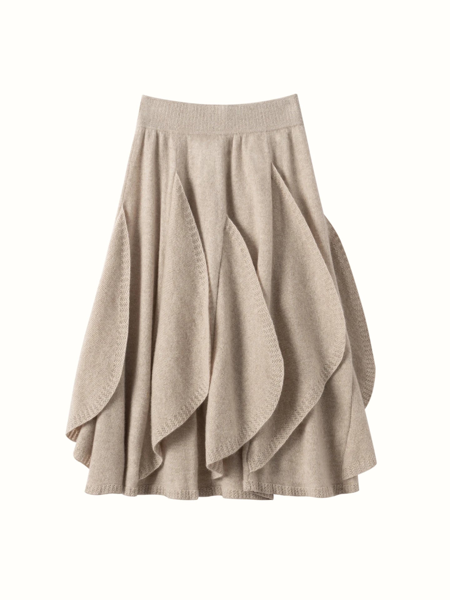 French 100% Pure Cashmere Skirt Ruffle Irregular A-line Soild Midi Sirt Autumn Winter Women Elegant Pleated  Knit Dress Fashion