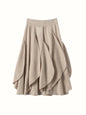 French 100% Pure Cashmere Skirt Ruffle Irregular A-line Soild Midi Sirt Autumn Winter Women Elegant Pleated  Knit Dress Fashion