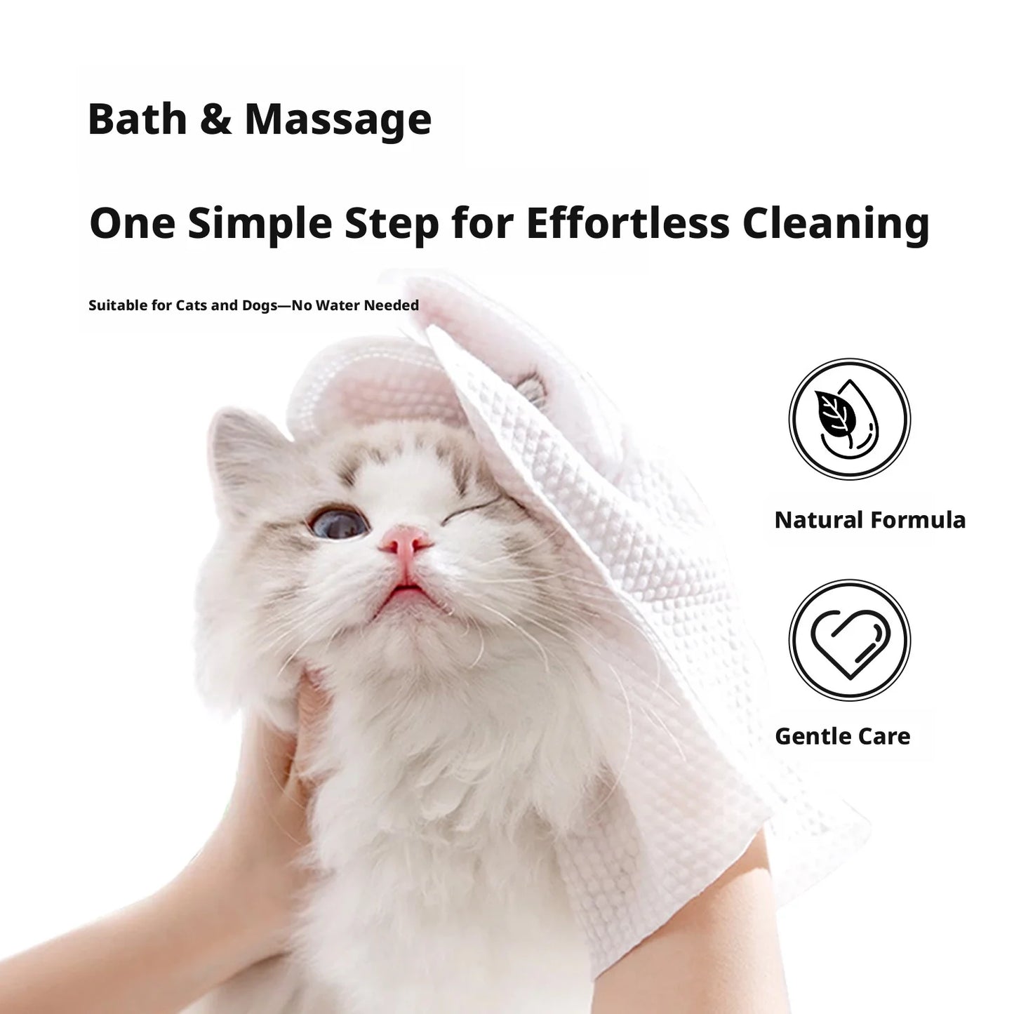 No-Rinse Pet Cleaning Gloves, Disposable SPA Wipes for Dogs & Cats, Deodorizing
