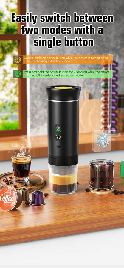 DENOKIN Portable Espresso Coffee Machine With Digital Display 3-in-1 Capsule Coffee Maker for Car & Home Camping Coffee Maker