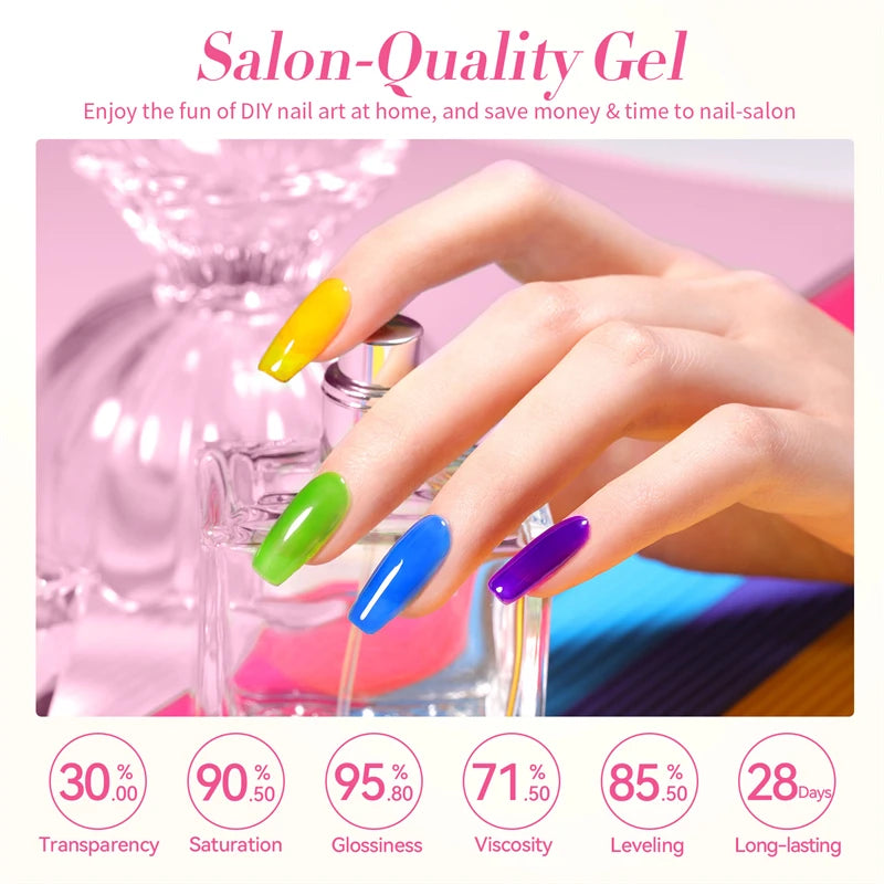 BORN PRETTY 7ml 6Pcs/Set Neon Garden Ice Jelly Gel Nail Polish Set Light Pink Blue Green Soak Off Translucent Nail Gel Kit