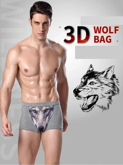 Men 3D Printed Boxer Shorts Wolf Eagle Head Pattern Mid Waist Flat Angle Underpants Soft Modal Knitted Breathable Underwear