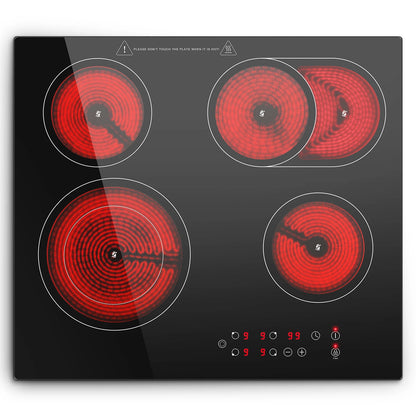 2-Zone Ceramic Hob, 3000W with Child Lock, 9 Heat Levels, 1-99min Timer, Black (CE Certified)