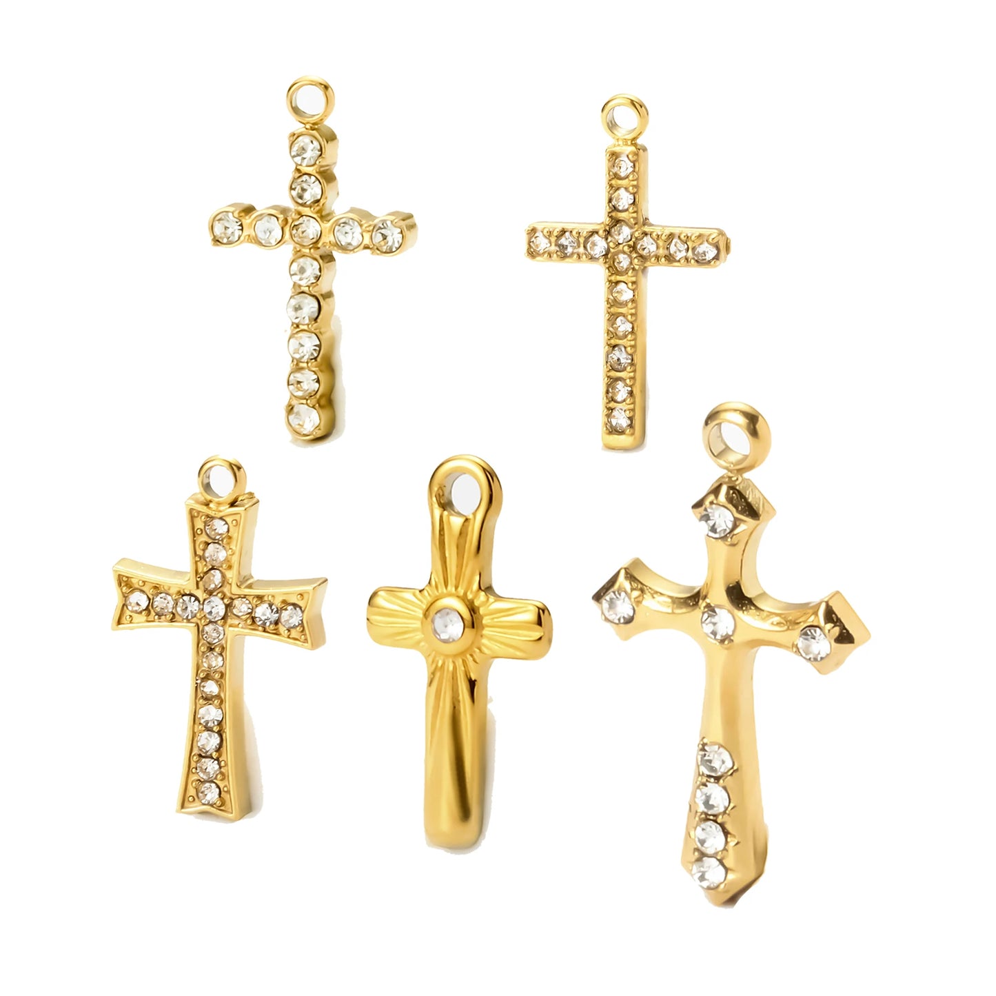 5PCS Zircon Cross Stainless Steel Charms Pendant High Quality Accessories DIY Necklace Bracelet Earring Jewelry Making Materials