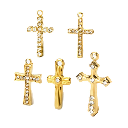 5PCS Zircon Cross Stainless Steel Charms Pendant High Quality Accessories DIY Necklace Bracelet Earring Jewelry Making Materials