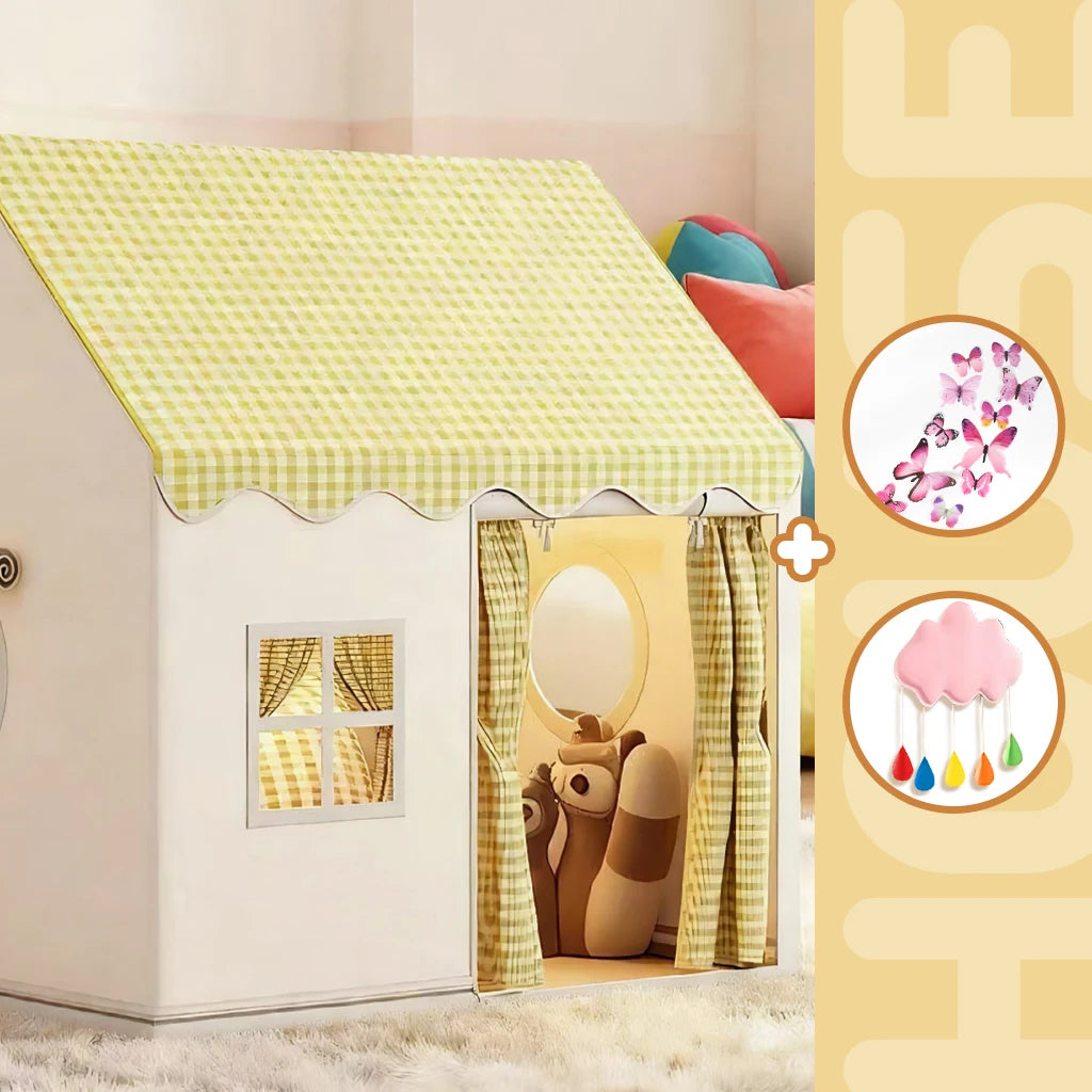 Children's Fun Playhouse Tent, Bed Canopy Partition, Children's Pretend Play Tent, Kids' Toy Castle, Portable Outdoor Toy Playhouse, Includes Cloud/Butterfly Party Decorations, Holiday Gift, Does Not Include Lighting