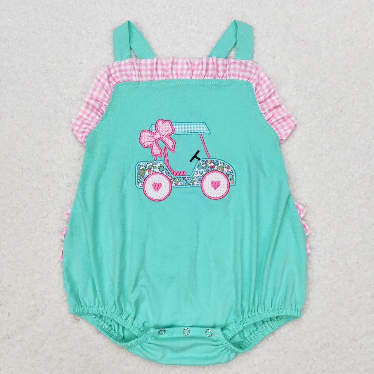 Wholesale Baby Girl Newborn Birthday Balloons Romper Bubble Embroidery Pink Plaid Bows Jumpsuit Kids Toddler Summer Clothes