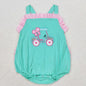 Wholesale Baby Girl Newborn Birthday Balloons Romper Bubble Embroidery Pink Plaid Bows Jumpsuit Kids Toddler Summer Clothes