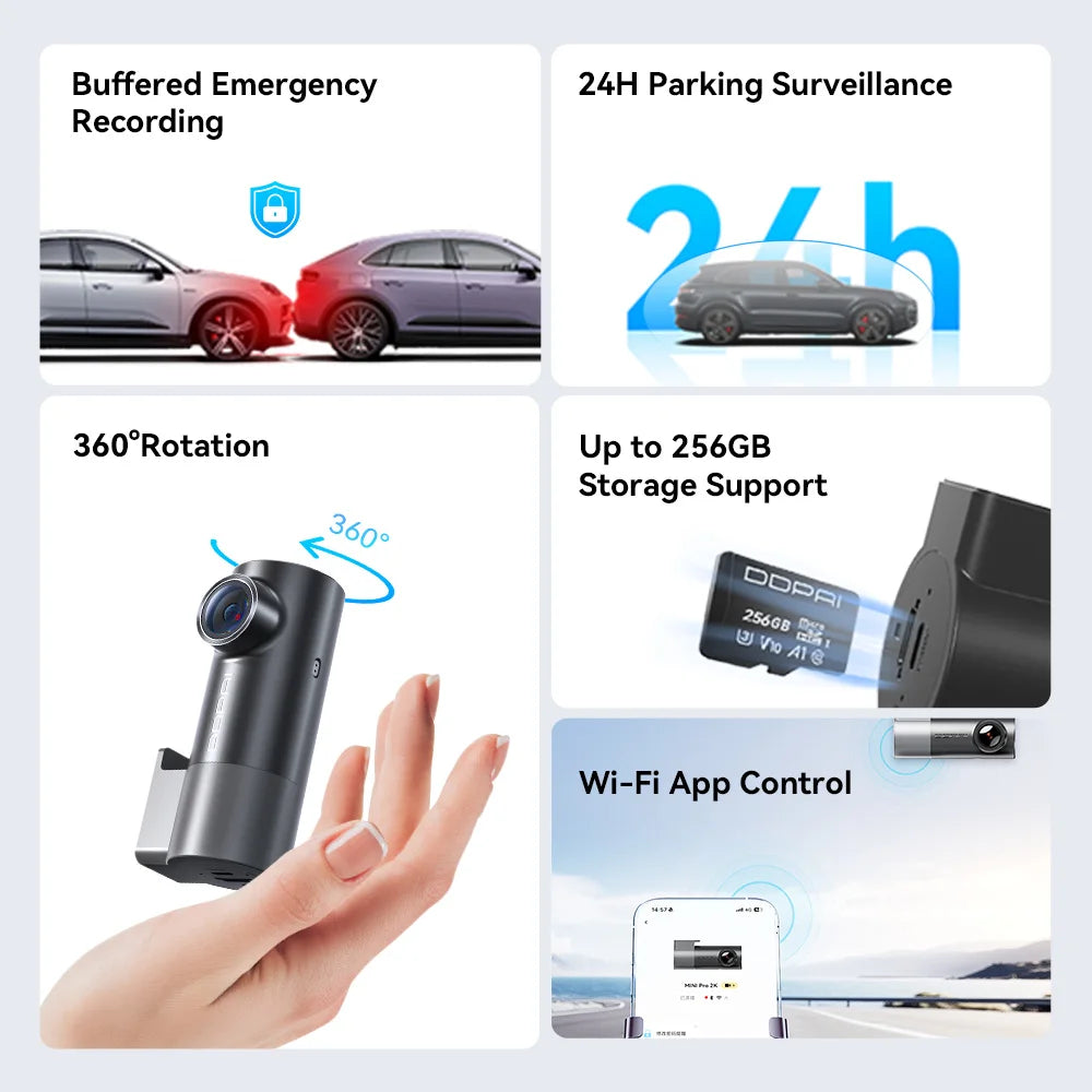 DDPAI MINI Pro 2K Dash Cam WiFi Car DVR Night Vision Smart Voice Control Support 24H Parking Monitor Car Dash Camera Recorder