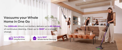 Erabros EV3 Cordless Vacuum Cleaner 500w 60Kpa Suction Power 60mins Cordless Vacuum Handheld Smart Home Dust Mug 3 Suction Model