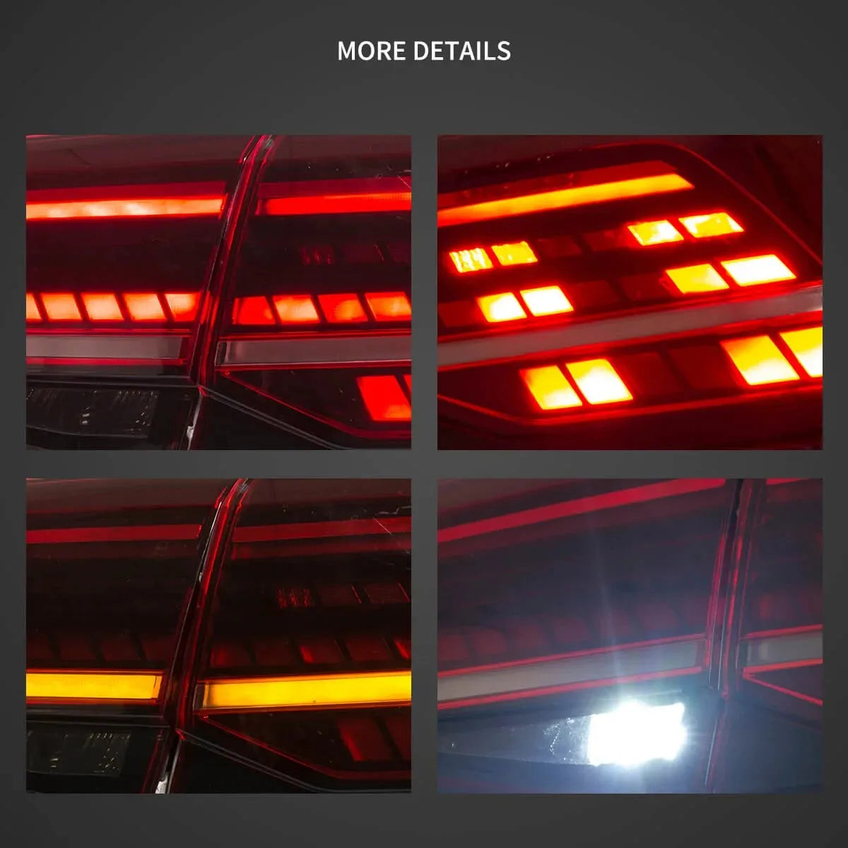 Upgraded Full LED Rear Tail Lamp Pair For VW Golf MK7 MK7.5 Hatchback 2013 to 2021, Sequential Flowing Turn Signal Design, Anti-fade Transparent Lens, Stable 12V Low Power Consumption, Fully Sealed Waterproof Structure, No Ex